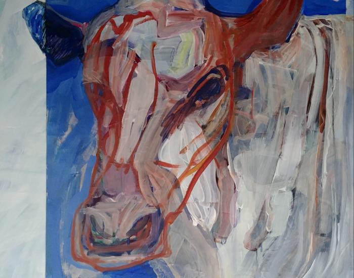 8 koeienportretten, met acryl op papier geschilderd door Elz Groen